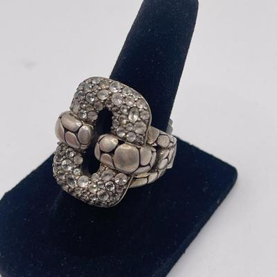 John Hardy Sterling Silver Kali Lava Pave White Sapphire Ring