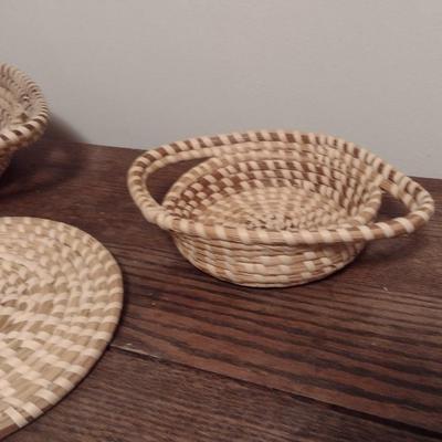 Set of Three Sweetgrass Baskets and Trivet