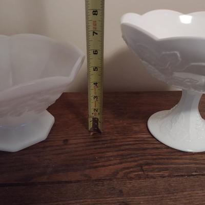 Pair of Footed Milk Glass Compote Dishes