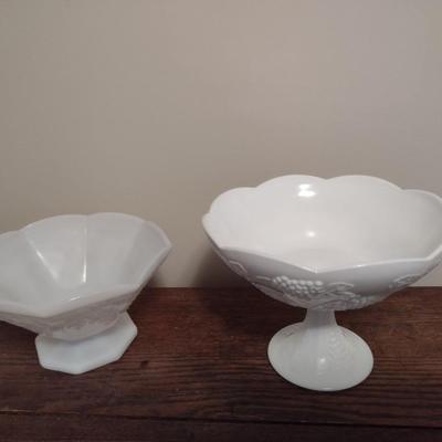 Pair of Footed Milk Glass Compote Dishes