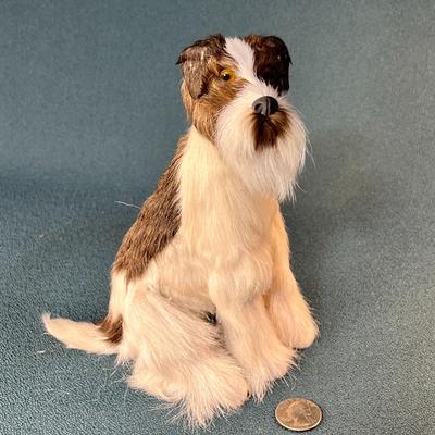 REAL FUR TERRIER DOG FIGURE w/ GLASS EYES, SUPER SOFT AND REALISTIC
