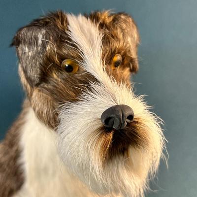 REAL FUR TERRIER DOG FIGURE w/ GLASS EYES, SUPER SOFT AND REALISTIC