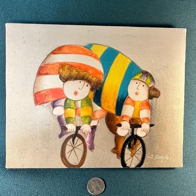 BRIGHT QUIRKY BICYCLISTS REALISTIC CANVAS PRINT