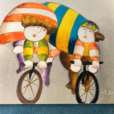 BRIGHT QUIRKY BICYCLISTS REALISTIC CANVAS PRINT