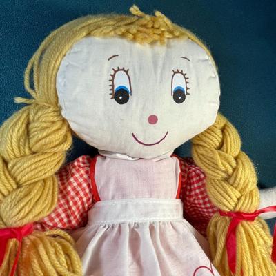 VINTAGE FABRIC & YARN DOLL w/ RED BALLET SHOES, PAINTED FACE