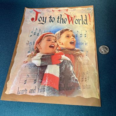 FRAMABLE VINTAGE CHRISTMAS CAROL COVER SHEETS w/ POEMS ON BACK "JOY TO THE WORLD"