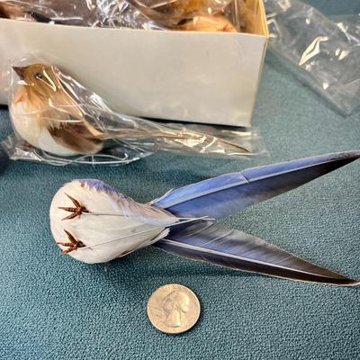 SITTING SWALLOW BIRD ORNAMENTS MADE OF REAL FEATHERS NEW IN PACKAGE 12 COUNT
