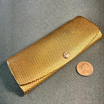 VINTAGE TEXTURED GOLD "HOLLYWOOD" STYLE EYE GLASS CASE w/POLISHING CLOTH INSIDE