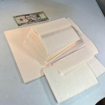 SET OF PALE PINK PARCHMENT -TYPE STATIONERY: 24 ENVELOPES & NOTE SHEETS, 14 FULL SHEETS