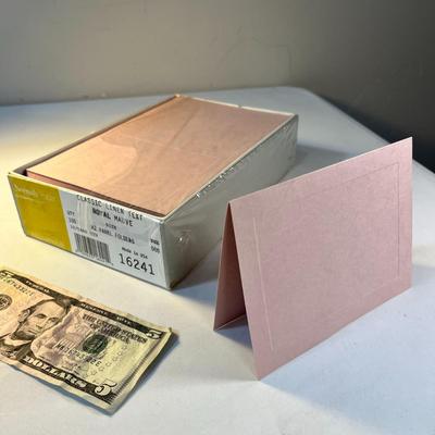 BOX OF MAUVE LINEN CARDS WITH EMBOSSED SIMPLE BORDER