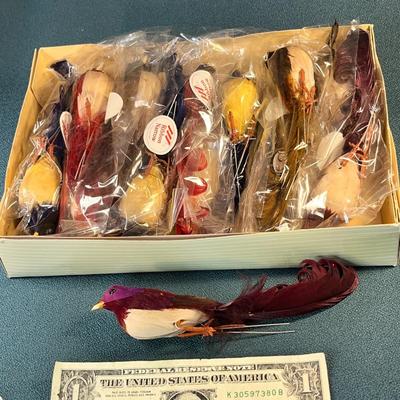 REAL FEATHER EXOTIC BIRD ORNAMENTS 12 COUNT NEW IN PACKAGE