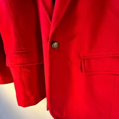 LIZSPORT RED WOOL CHRISTMAS BLAZER w/ DOUBLE TOP STITCHING & FLAP POCKETS SIZE 14