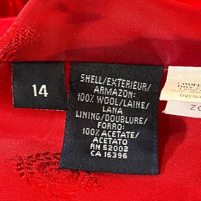 LIZSPORT RED WOOL CHRISTMAS BLAZER w/ DOUBLE TOP STITCHING & FLAP POCKETS SIZE 14