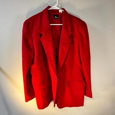 LIZSPORT RED WOOL CHRISTMAS BLAZER w/ DOUBLE TOP STITCHING & FLAP POCKETS SIZE 14