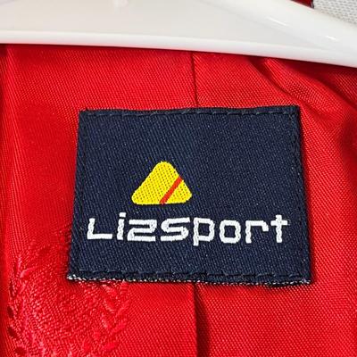 LIZSPORT RED WOOL CHRISTMAS BLAZER w/ DOUBLE TOP STITCHING & FLAP POCKETS SIZE 14