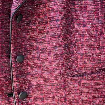 FESTIVE HOLIDAY BLAZER w/ GOLD FLECKS & BLACK SATIN PIPING TRIM, BUTTONS  SIZE XL