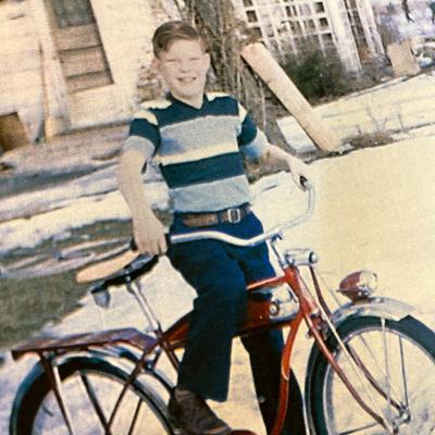1950's COLOR PHOTO COPY OF BOY ON A BIKE