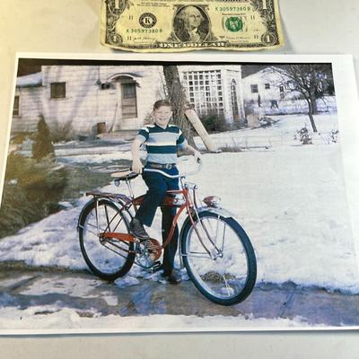 1950's COLOR PHOTO COPY OF BOY ON A BIKE