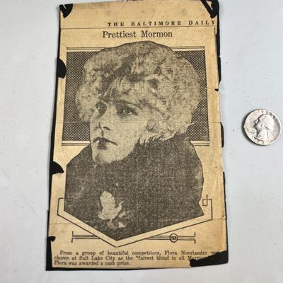 "PRETTIEST MORMON" OLD TIME NEWSPAPER CLIPPING FROM BALTIMORE DAILY 