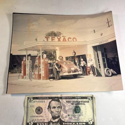 LARGE VINTAGE TEXACO GAS STATION PHOTO 8" x 10" COLOR CIRCA 1940's - 50's