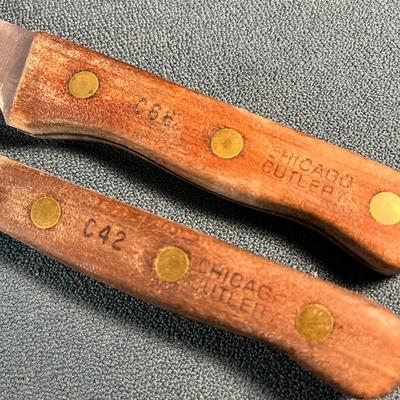 PAIR OF WOOD HANDLED CHICAGO CUTLERY KITCHEN KNIVES BOTH 7" LONG BLADES