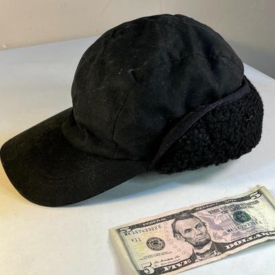 EDDIE BAUER DOWN FILLED BLACK THERMAL CAP WITH SHERPA FOLD DOWN EAR PROTECTION