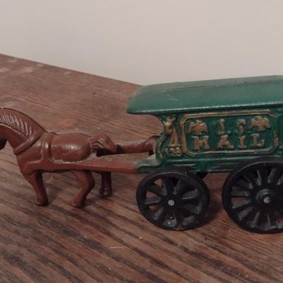 Vintage Cast Iron Horse Drawn U.S. Mail Wagon
