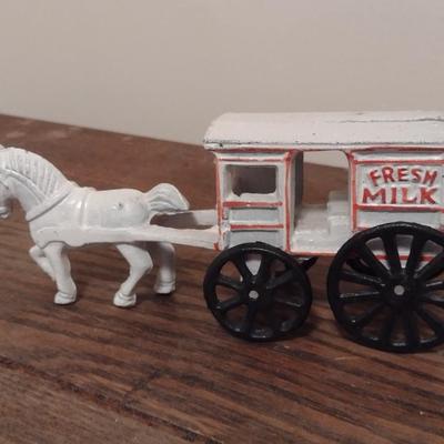 Vintage Cast Iron Horse Drawn Fresh Milk Wagon