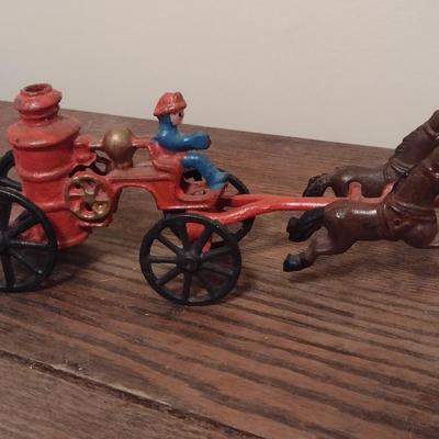 Vintage Cast Iron Horse Drawn Fire Pumper Wagon