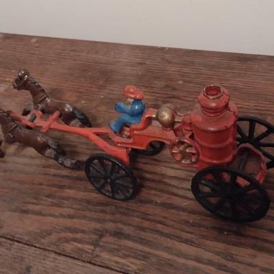 Vintage Cast Iron Horse Drawn Fire Pumper Wagon