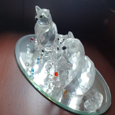 Swarovski cat family w\ mirror base and loose crystals