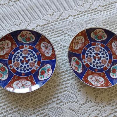 2 Vintage Imari Japanese Hand Painted Blue Red Gold Bird Floral Charger Plate