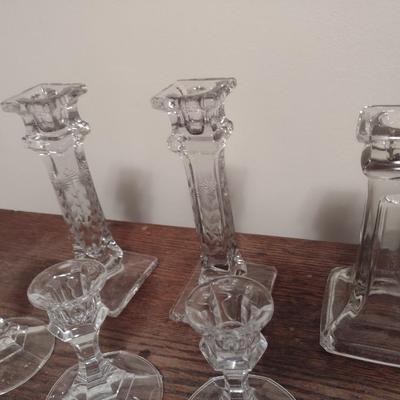 Collection of Crystal Glass Candle Stick Holders Various Sizes and Shapes
