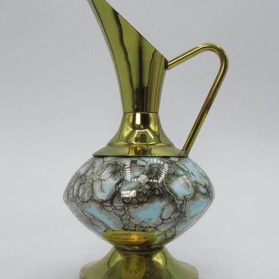 Vintage W. Bomas Leersum Handpainted Delftware with Brass Accents Miniature Pitcher