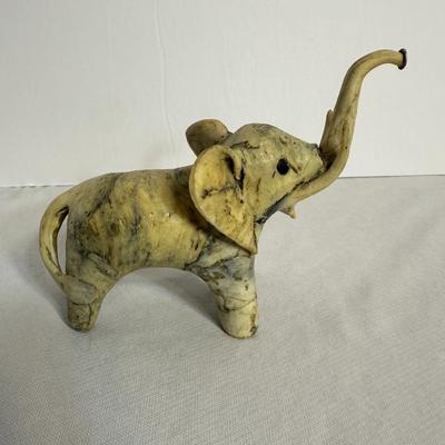 Vintage Crushed Oyster Shell Elephant Raised Trunk Figurine