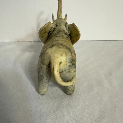 Vintage Crushed Oyster Shell Elephant Raised Trunk Figurine