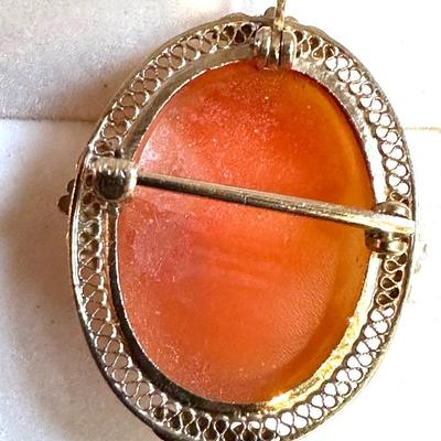 14kt Gold Vintage Cameo Pendant-Brooch