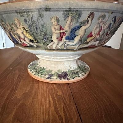 Antique STAPLE Repair Cherub Decorated Punch Bowl