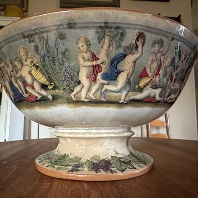 Antique STAPLE Repair Cherub Decorated Punch Bowl