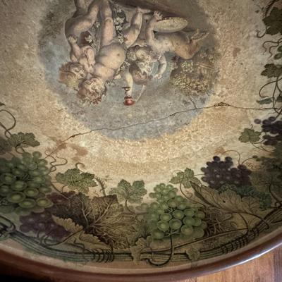 Antique STAPLE Repair Cherub Decorated Punch Bowl