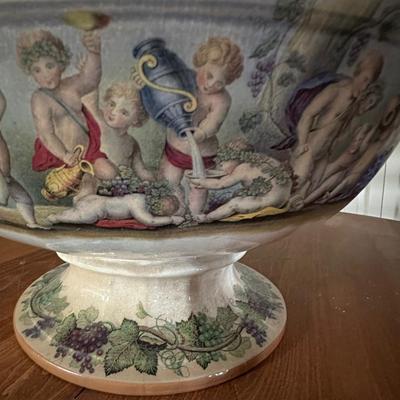 Antique STAPLE Repair Cherub Decorated Punch Bowl