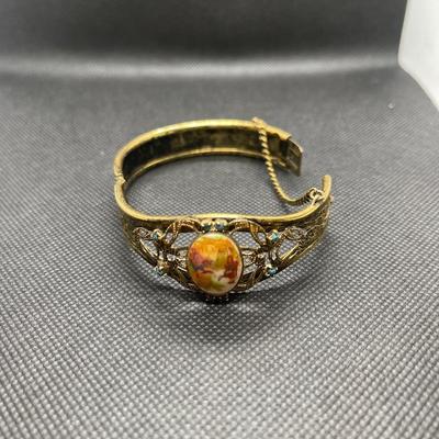 Victorian Style Hinged Goldtone Cuff Bracelet