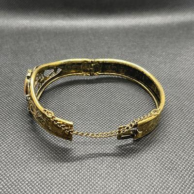 Victorian Style Hinged Goldtone Cuff Bracelet