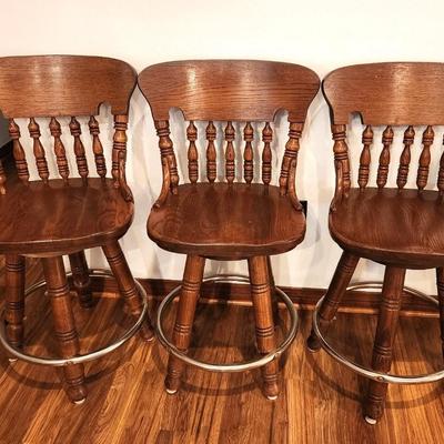 Lot #92  Lot of 3 Vintage Oak Barstools