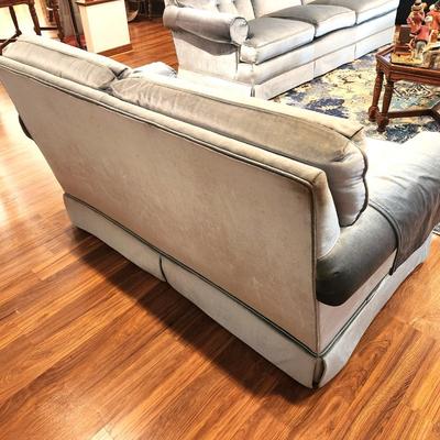 Lot #101  Blue Velveteen Love Seat - Distinctive Furniture by Gilliam
