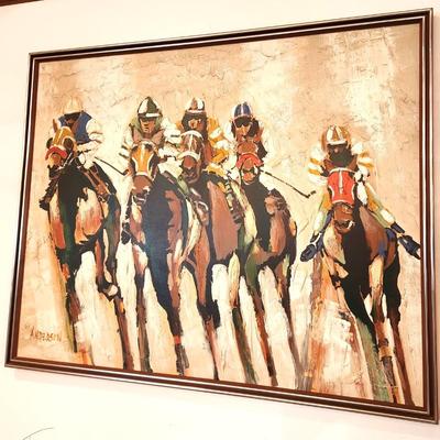 Lot #103  Large Mid Century Modern Painting - Race Horses