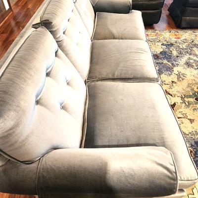 Lot #109  Blue Velveteen Sofa - Distinctive Furnishings by Gilliam