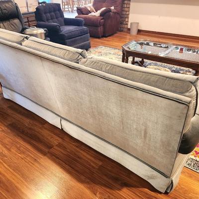 Lot #109  Blue Velveteen Sofa - Distinctive Furnishings by Gilliam