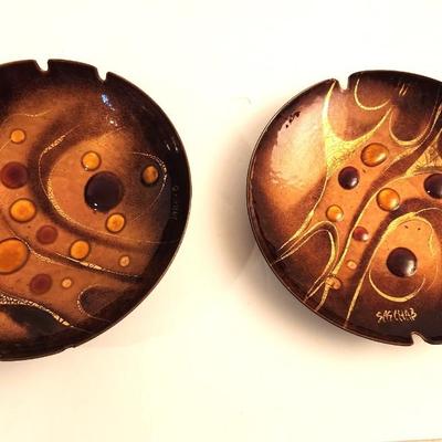 Lot #110  Pair of signed Mid Century Sascha Brastoff Enamel on Copper Dishes