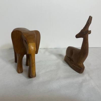 Vintage Hand Carved Gazelle and Elephant